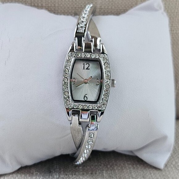 FMD Women Wristwatch Crystals Accent Bezel and Band Silver Tone Watch - Picture 1 of 9